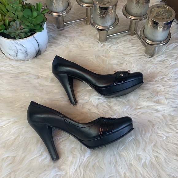 WHITE Buffalo Black Faux Leather Women’s Peep Toe Shoes - Picture 3 of 15